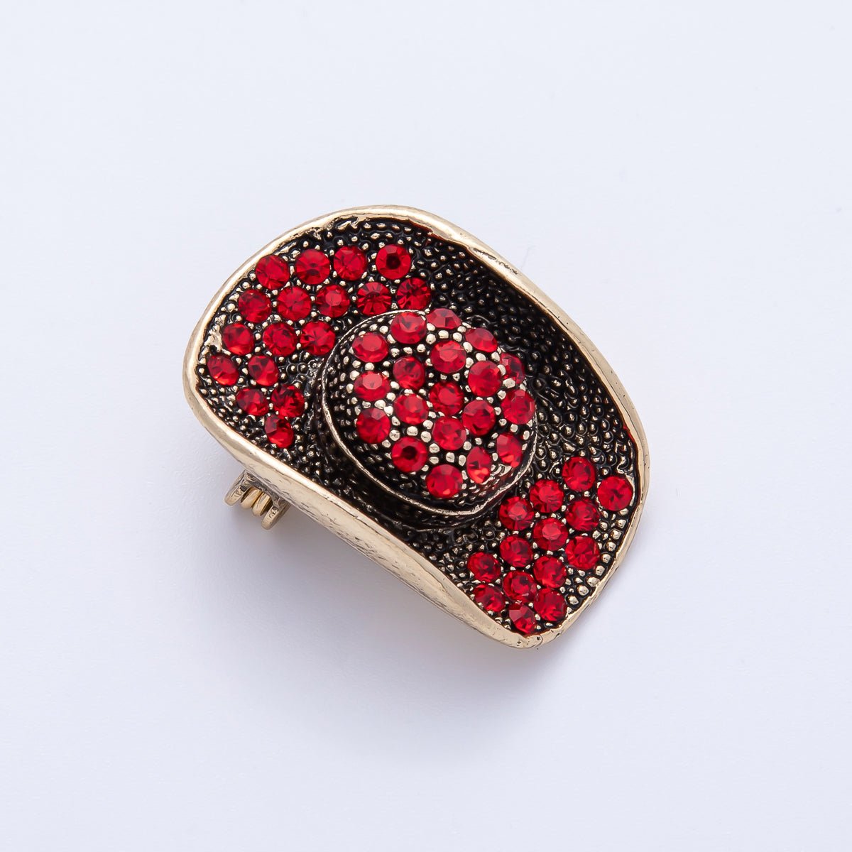 Gold 29.5mm x 21mm Red - Black Cowboy Hat Pin Brooch | BH - 082 - DLUXCA