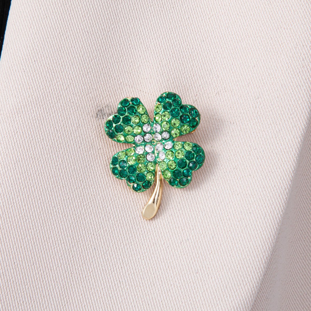 Gold 29mm x 22mm Gradient Green Four Lucky Leaf Clover Pin Brooch | BH - 103 - DLUXCA