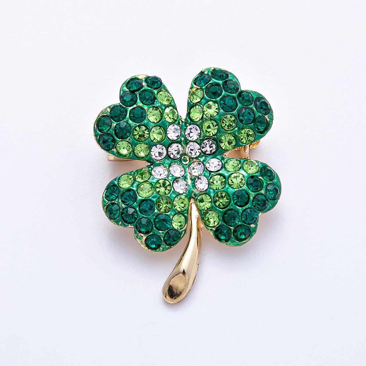 Gold 29mm x 22mm Gradient Green Four Lucky Leaf Clover Pin Brooch | BH - 103 - DLUXCA