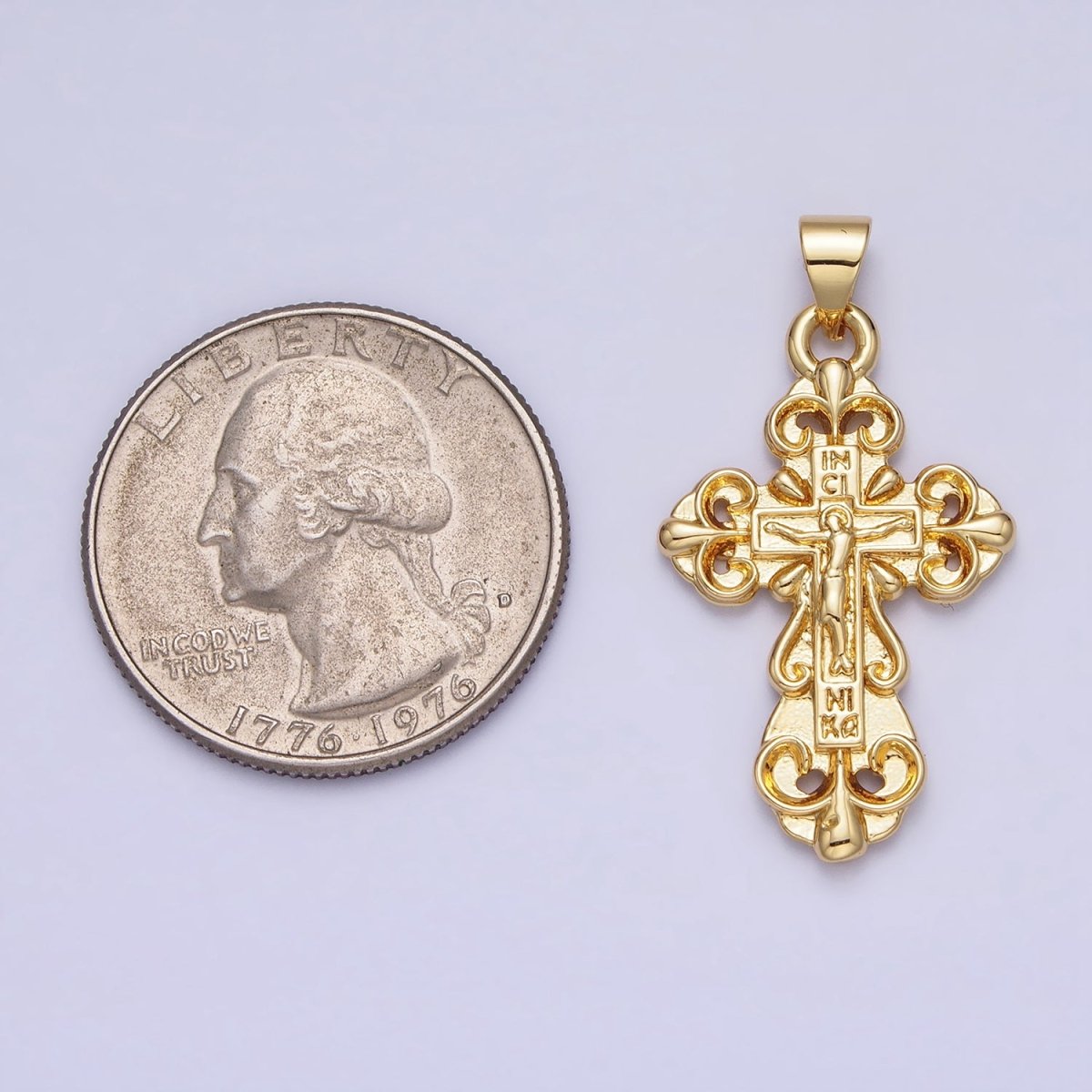 Gold 30mm Crucifix Crucified Fleury Passion Crucifix Cross Religious Pendant | AA161 - DLUXCA