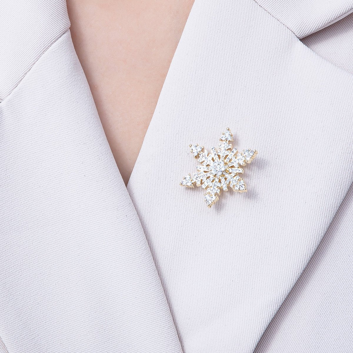 Gold 30mm Rhinestone Winter Snowflakes Pin Brooch | BH - 052 - DLUXCA