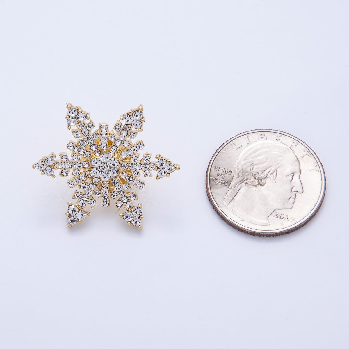 Gold 30mm Rhinestone Winter Snowflakes Pin Brooch | BH - 052 - DLUXCA