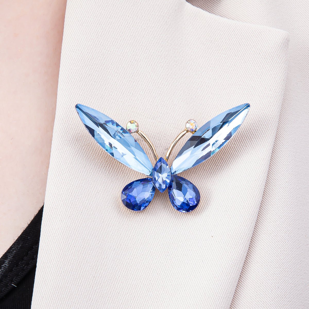Gold 35mm Green, Blue Rhinestone Butterfly Insect Pin Brooch | BH - 131 BH - 132 - DLUXCA