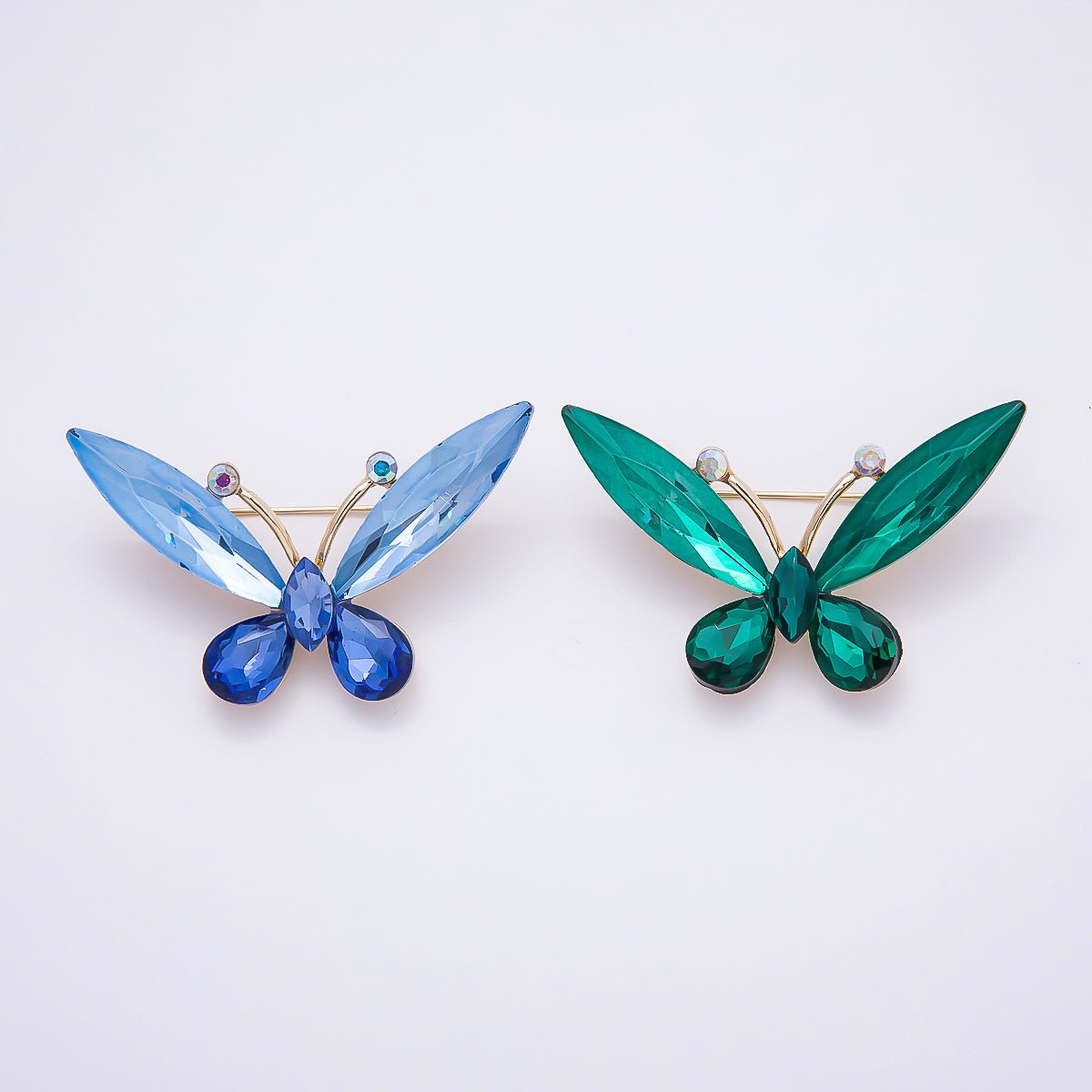 Gold 35mm Green, Blue Rhinestone Butterfly Insect Pin Brooch | BH - 131 BH - 132 - DLUXCA