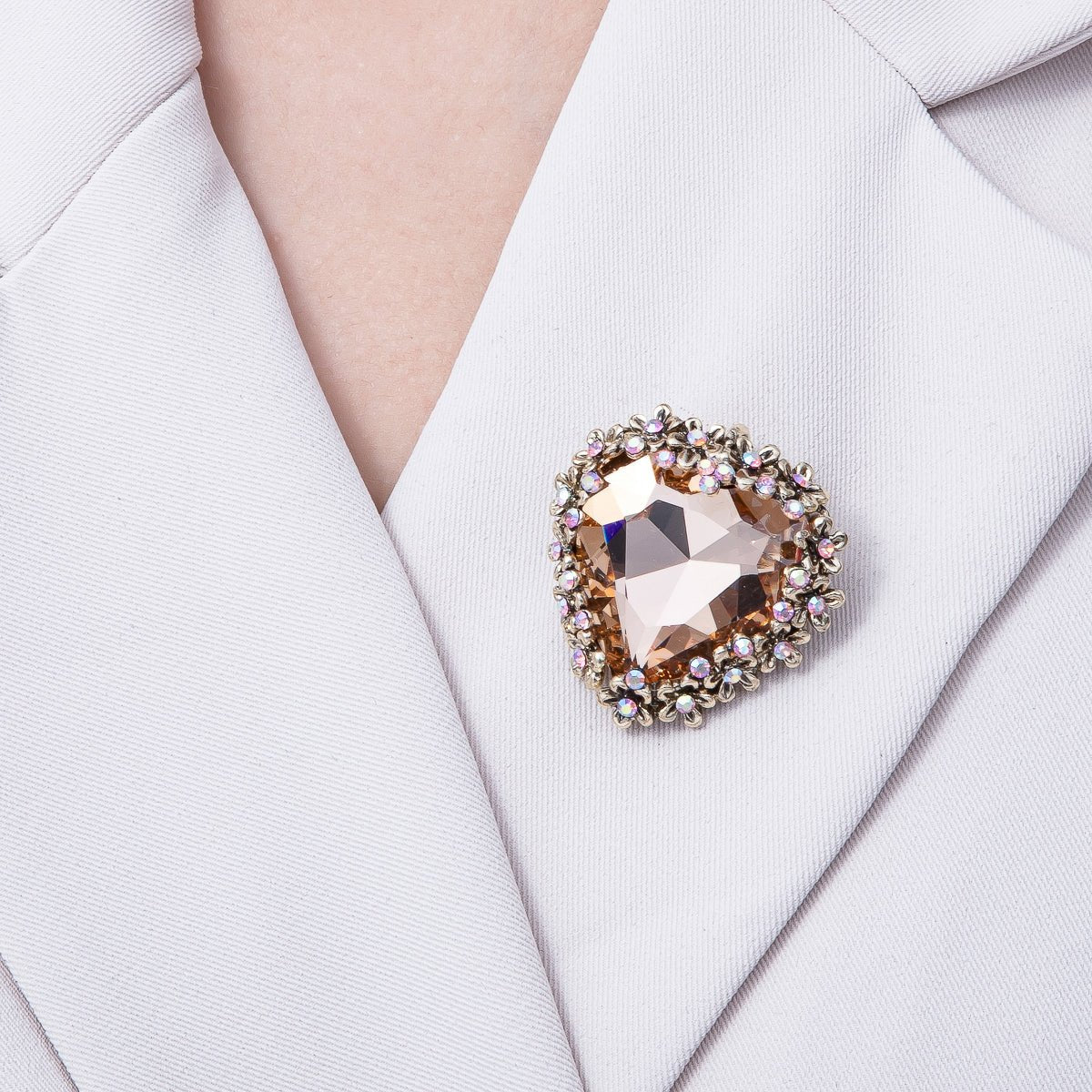 Gold 37mm x 36mm Orange Rhinestone Heart Pin Brooch | BH - 067 - DLUXCA