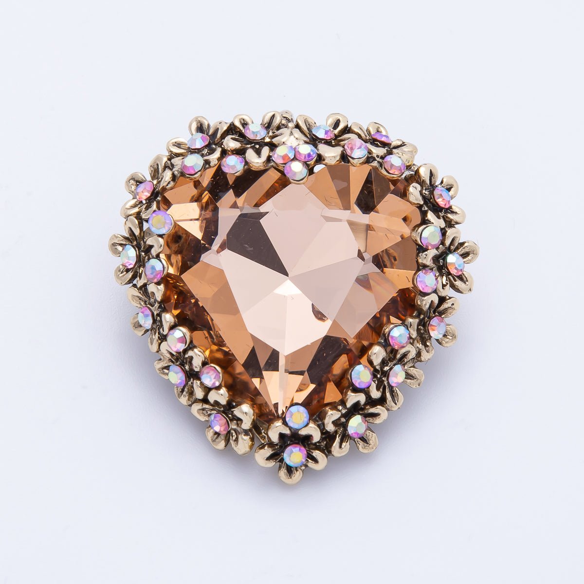 Gold 37mm x 36mm Orange Rhinestone Heart Pin Brooch | BH - 067 - DLUXCA