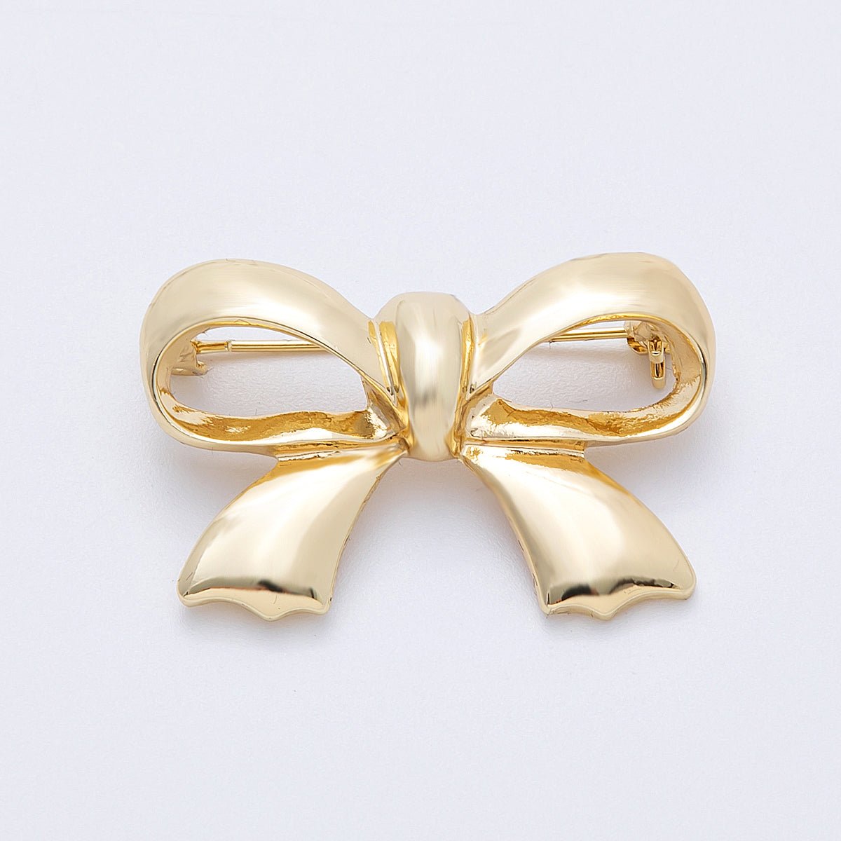 Gold 39mm x 25.7mm Minimalist Ribbon Bow Pin Brooch | BH - 100 - DLUXCA