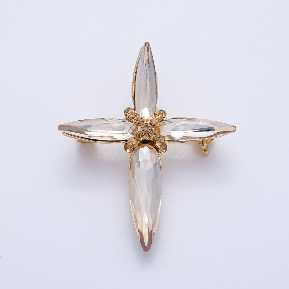 Gold 39mm x 33mm Marquise Rhinestone Tied Cross Pin Brooch | BH - 056 - DLUXCA