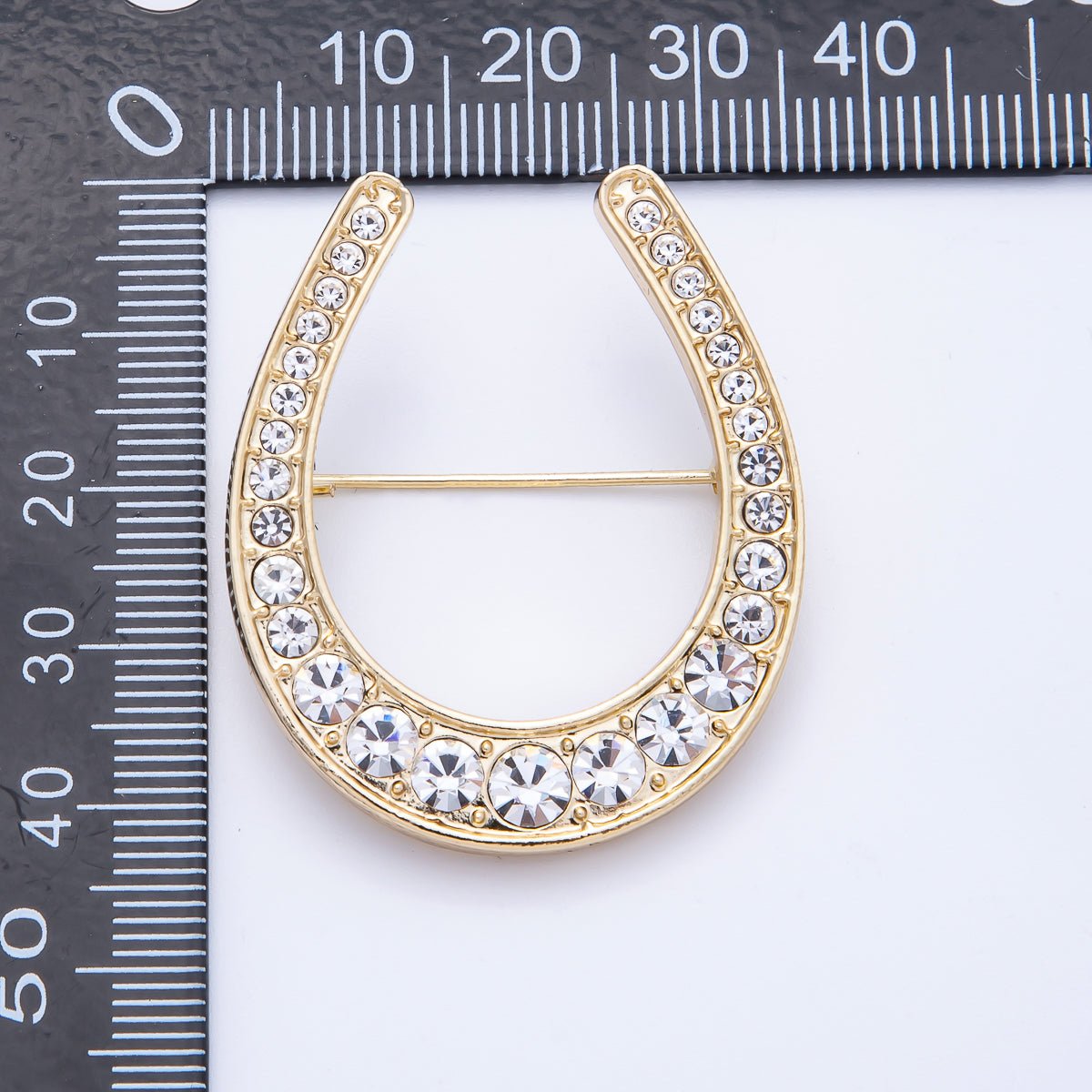 Gold 40.3mm x 33.7mm Clear Rhinestone Gradient Horseshoe Pin Brooch | BH - 055 - DLUXCA