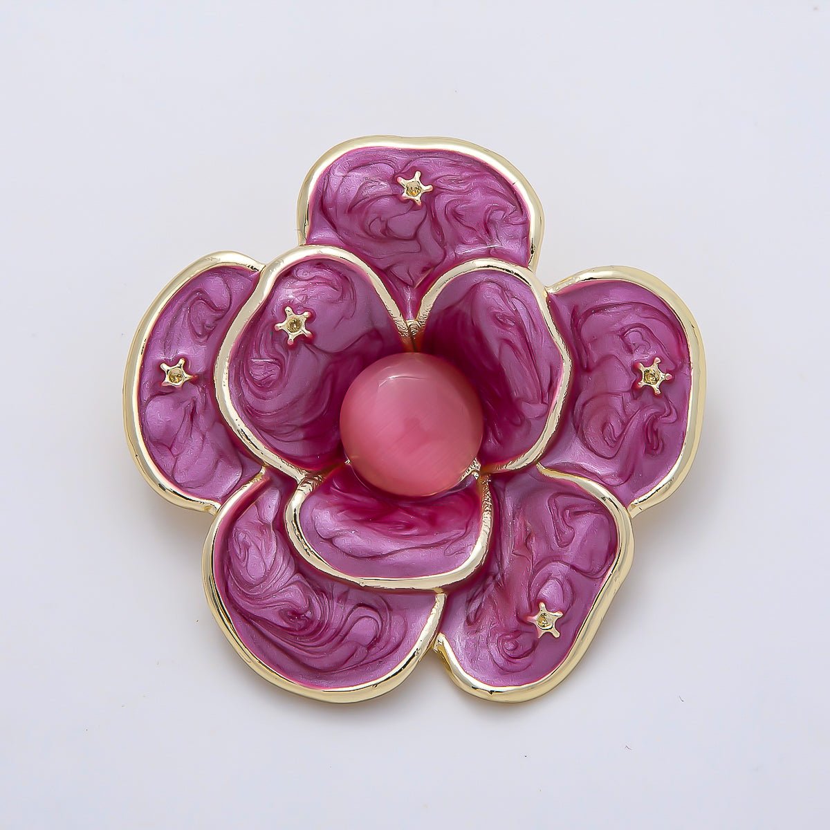 Gold 40mm Purple, White Glitter Enamel Star Flower Pin Brooch | BH-150 BH-151 - DLUXCA