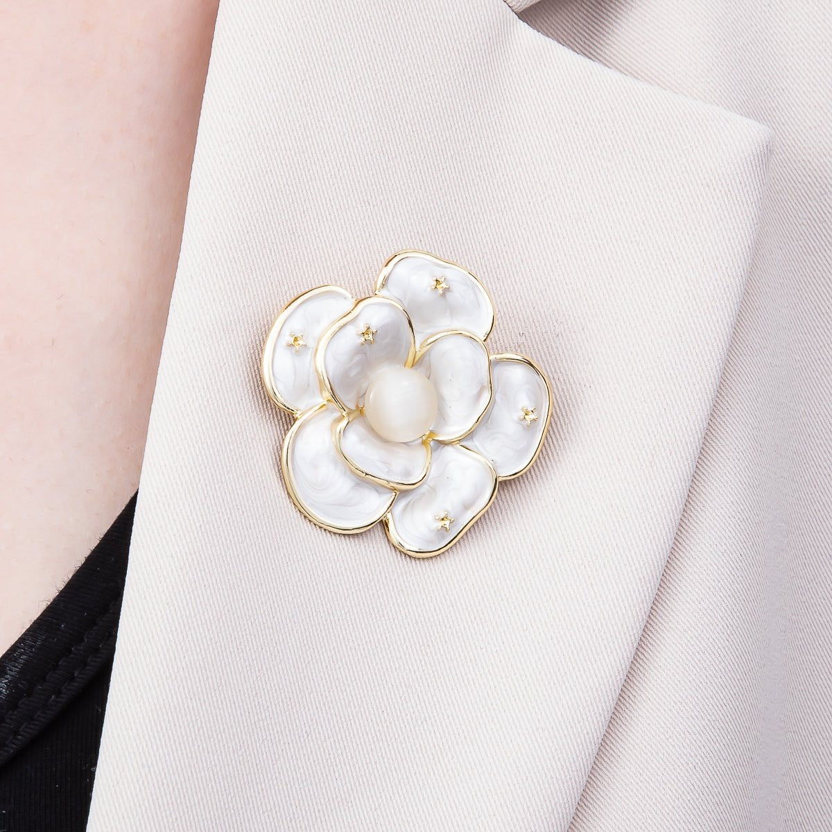 Gold 40mm Purple, White Glitter Enamel Star Flower Pin Brooch | BH-150 BH-151 - DLUXCA