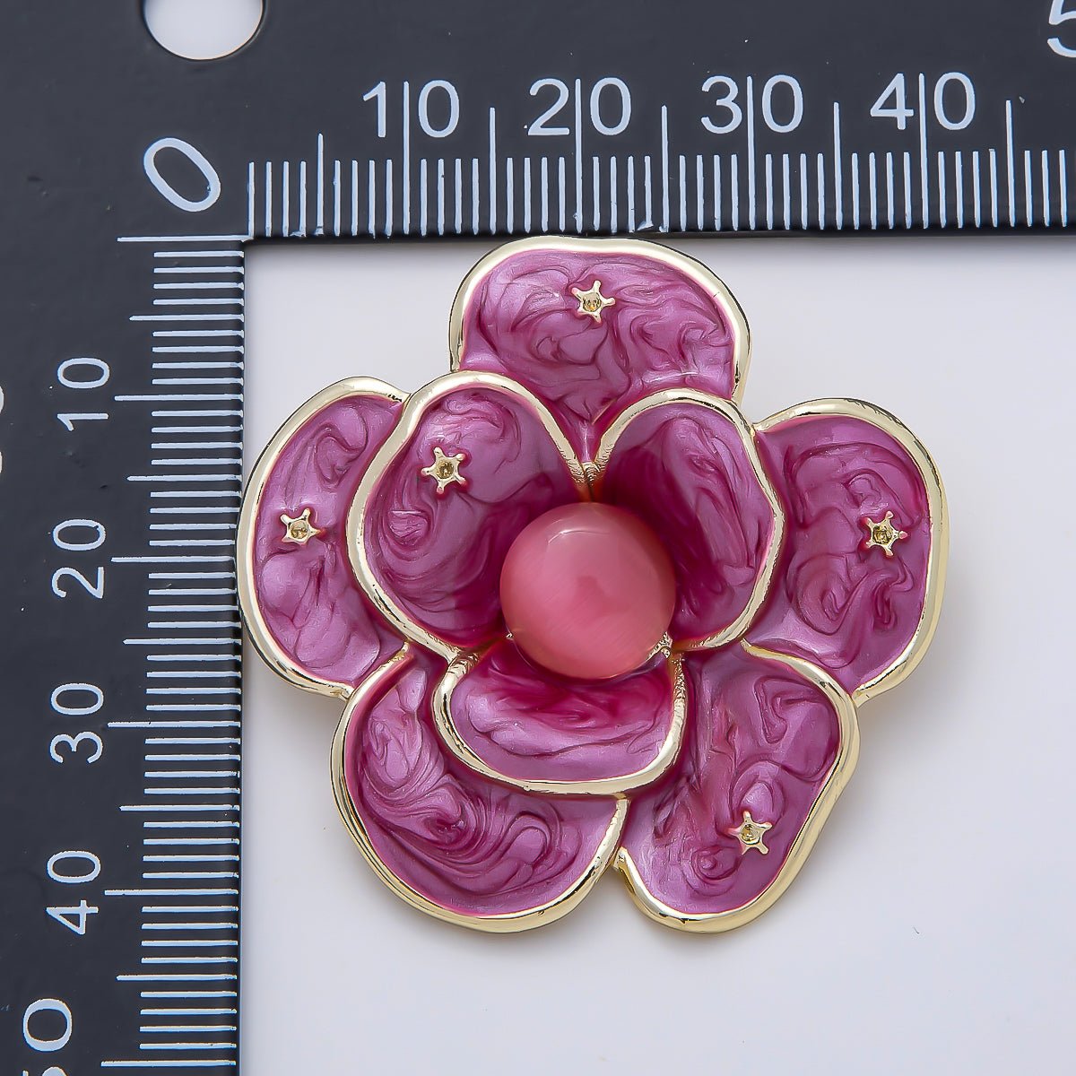 Gold 40mm Purple, White Glitter Enamel Star Flower Pin Brooch | BH-150 BH-151 - DLUXCA