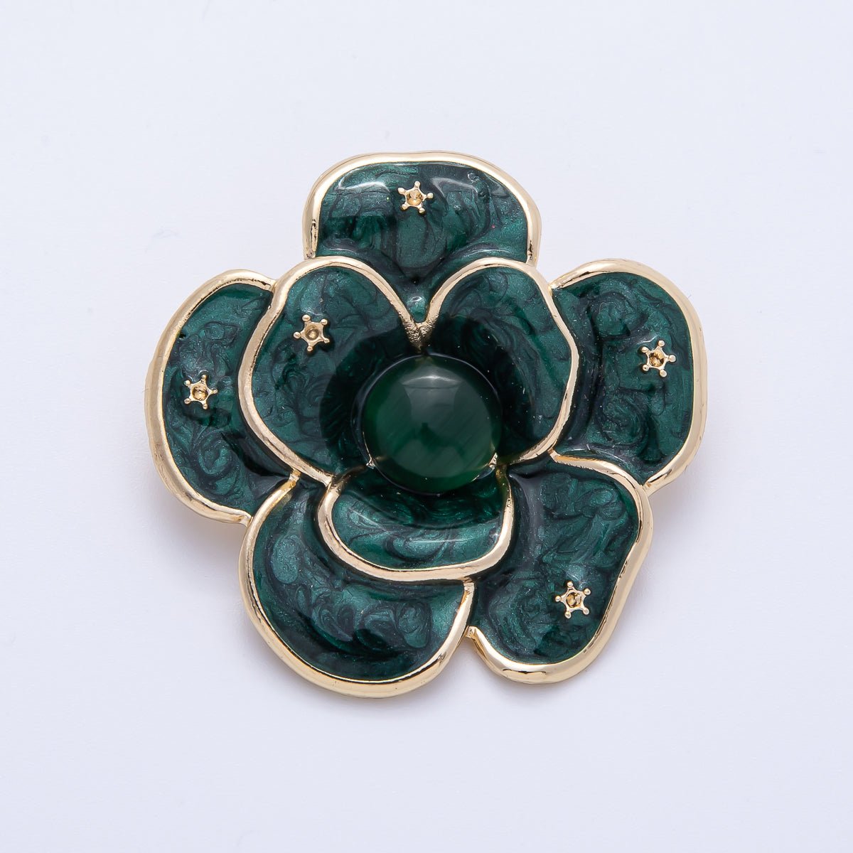 Gold 40mm x 38.4mm White, Green Enamel Flower Pin Brooch | BH - 090 BH - 091 - DLUXCA
