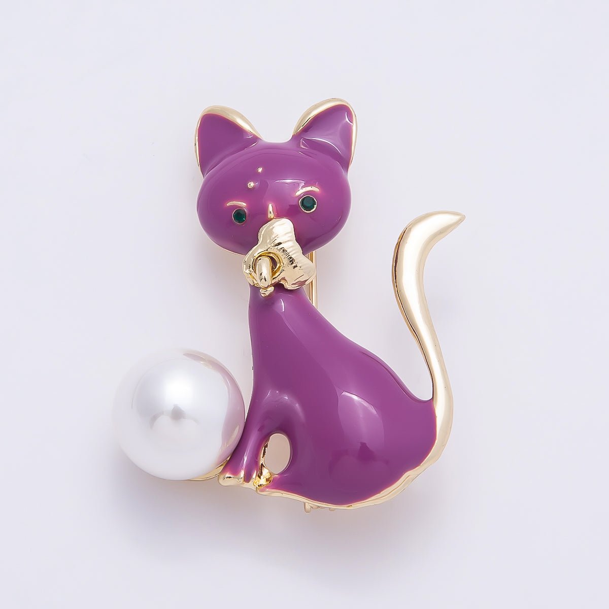 Gold 42mm x 33mm Purple Cat Animal Enamel Pin Brooch | BH - 123 - DLUXCA
