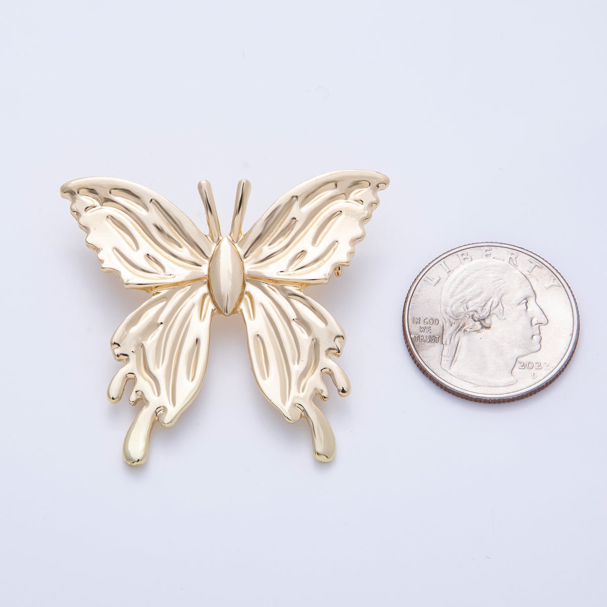Gold 45mm x 41mm Minimalist Butterfly Insect Pin Brooch | BH - 090 - DLUXCA