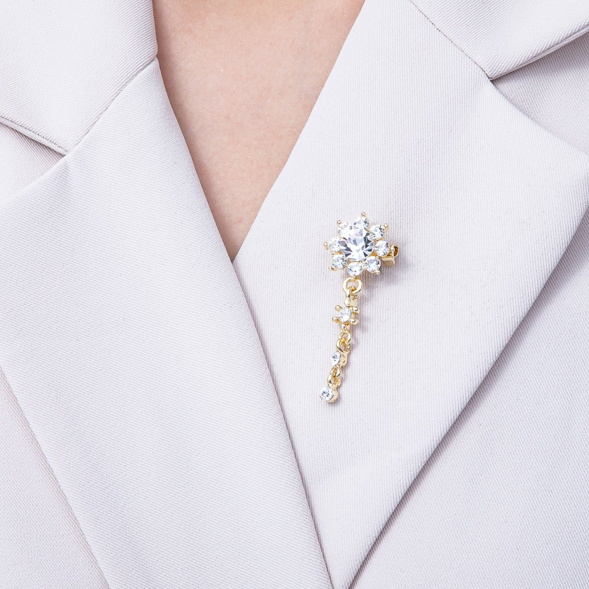 Gold 47.5mm Light Rhinestone Round Drop Pin Brooch | BH - 057 - DLUXCA