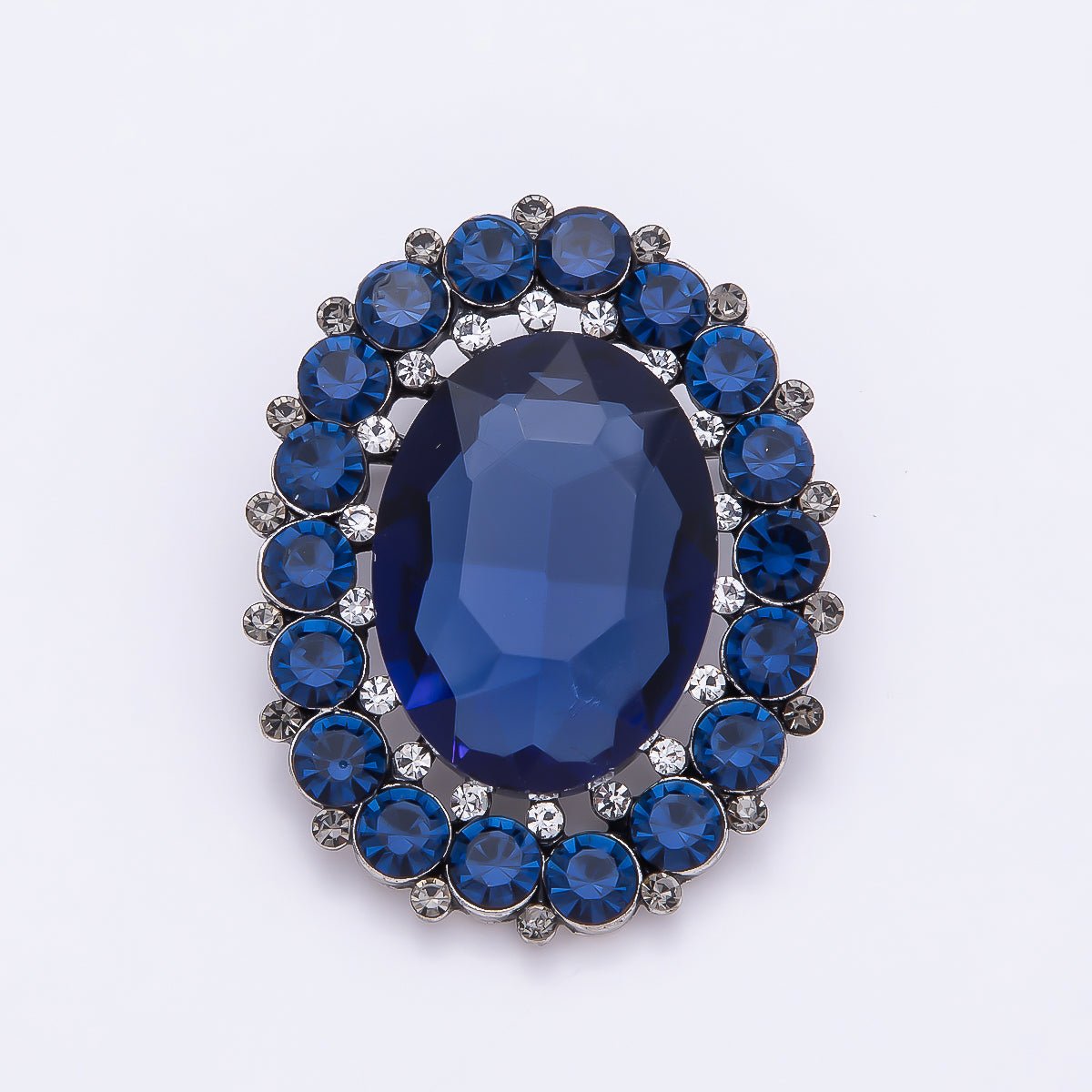 Gold 47mm x 37mm Blue, Red, Purple Rhinestone Oval Pin Brooch | BH - 136 ~ BH - 138 - DLUXCA