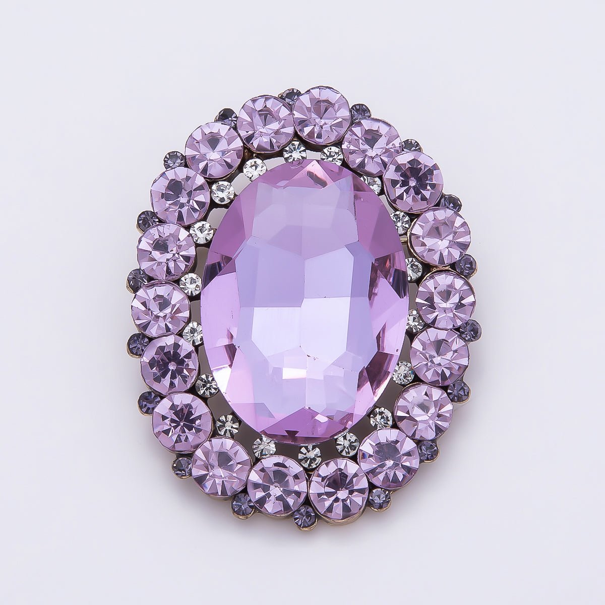 Gold 47mm x 37mm Blue, Red, Purple Rhinestone Oval Pin Brooch | BH - 136 ~ BH - 138 - DLUXCA