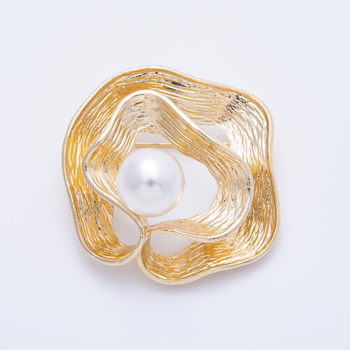 Gold 47mm x 43mm White Pearl Geometric Foil Pin Brooch | BH - 074 - DLUXCA