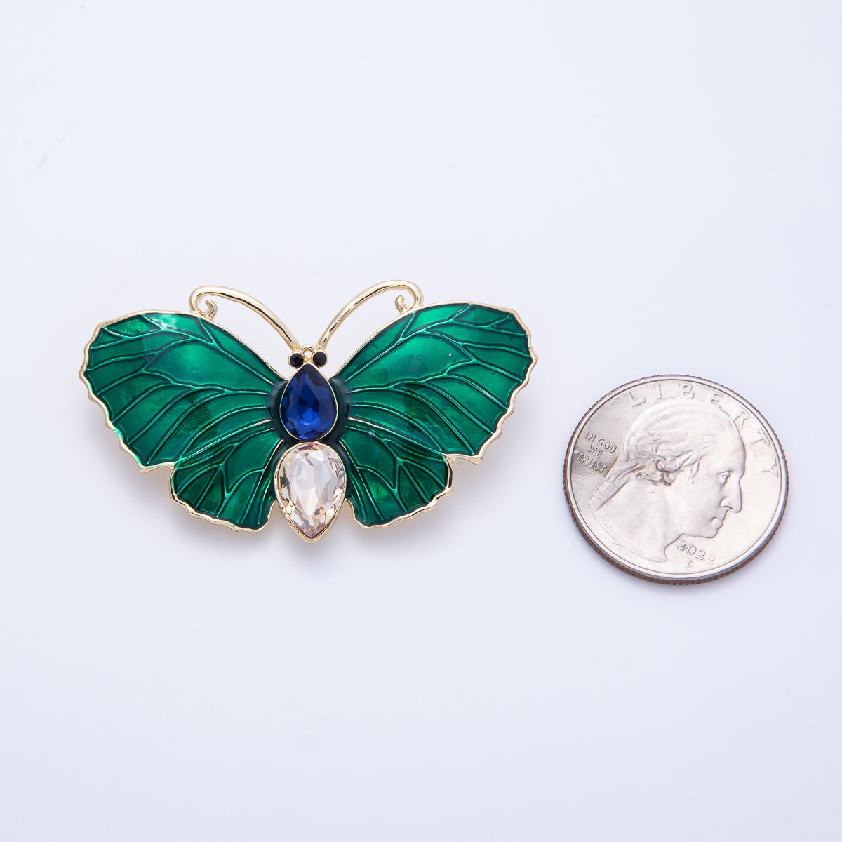 Gold 49.3mm x 28.2mm Green Butterfly Insect Pin Brooch | BH - 019 - DLUXCA
