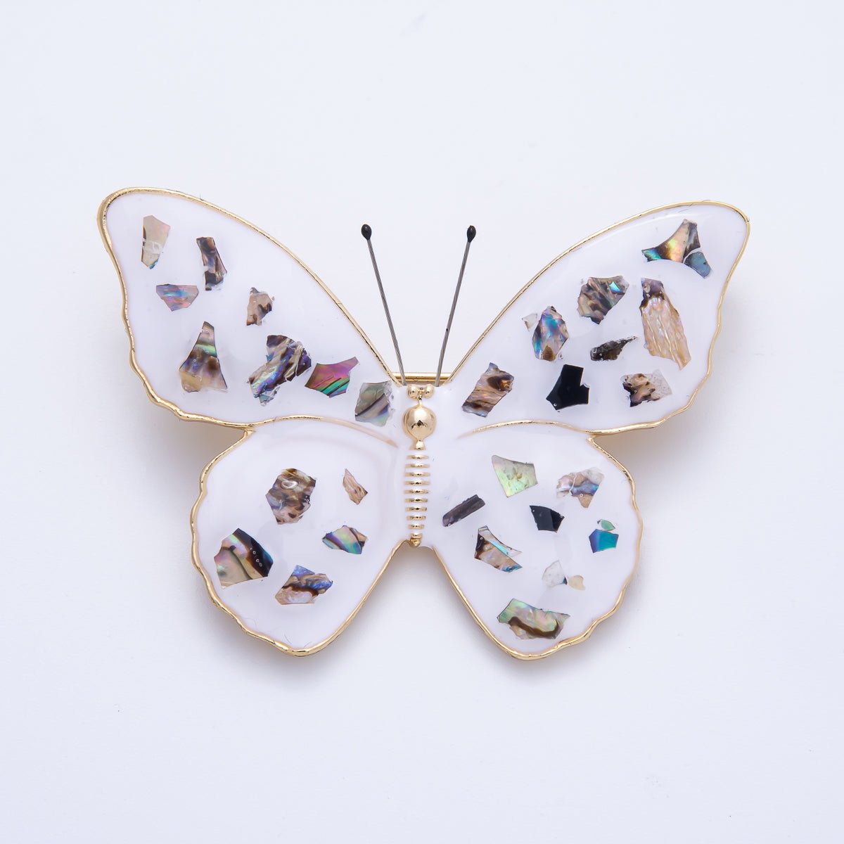 Gold 55mm White Butterfly Insect Animal Pin Brooch | BH - 037 - DLUXCA
