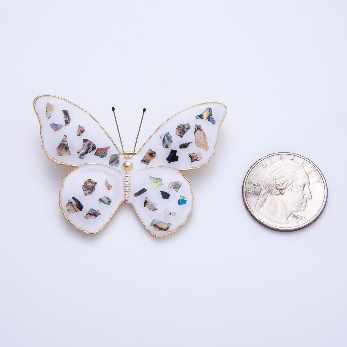 Gold 55mm White Butterfly Insect Animal Pin Brooch | BH - 037 - DLUXCA