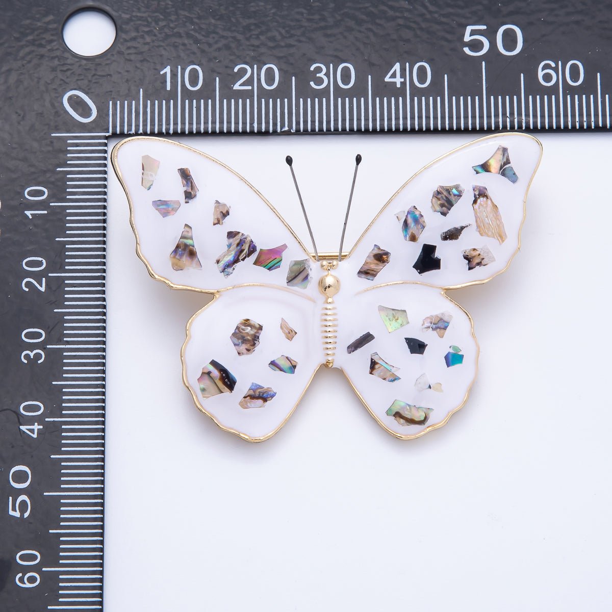 Gold 55mm White Butterfly Insect Animal Pin Brooch | BH - 037 - DLUXCA