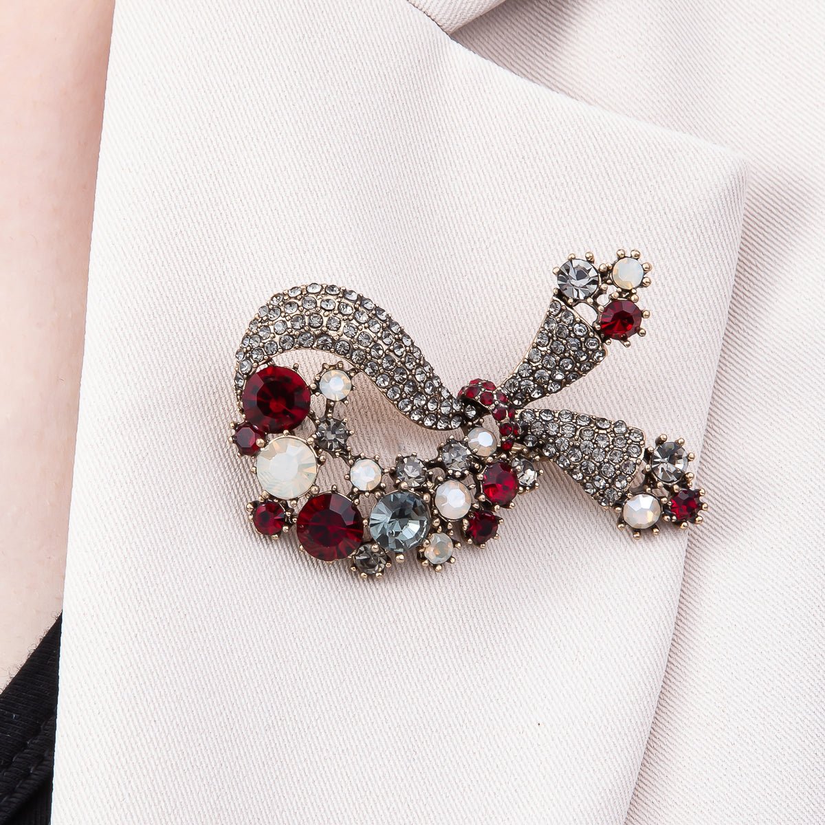 Gold 57mm x 35mm Multicolor Rhinestone Bow Ribbon Pin Brooch | BH - 124 - DLUXCA