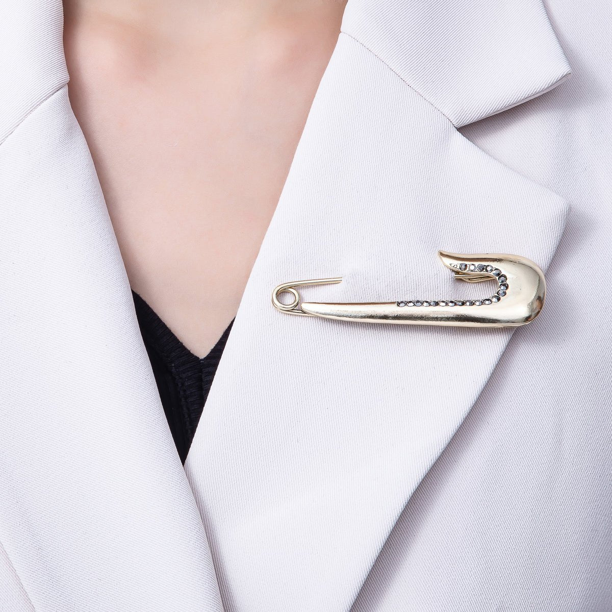 Gold 76mm x 25mm Safety Pin Micro Paved CZ Brooch Pin | BH - 023 - DLUXCA