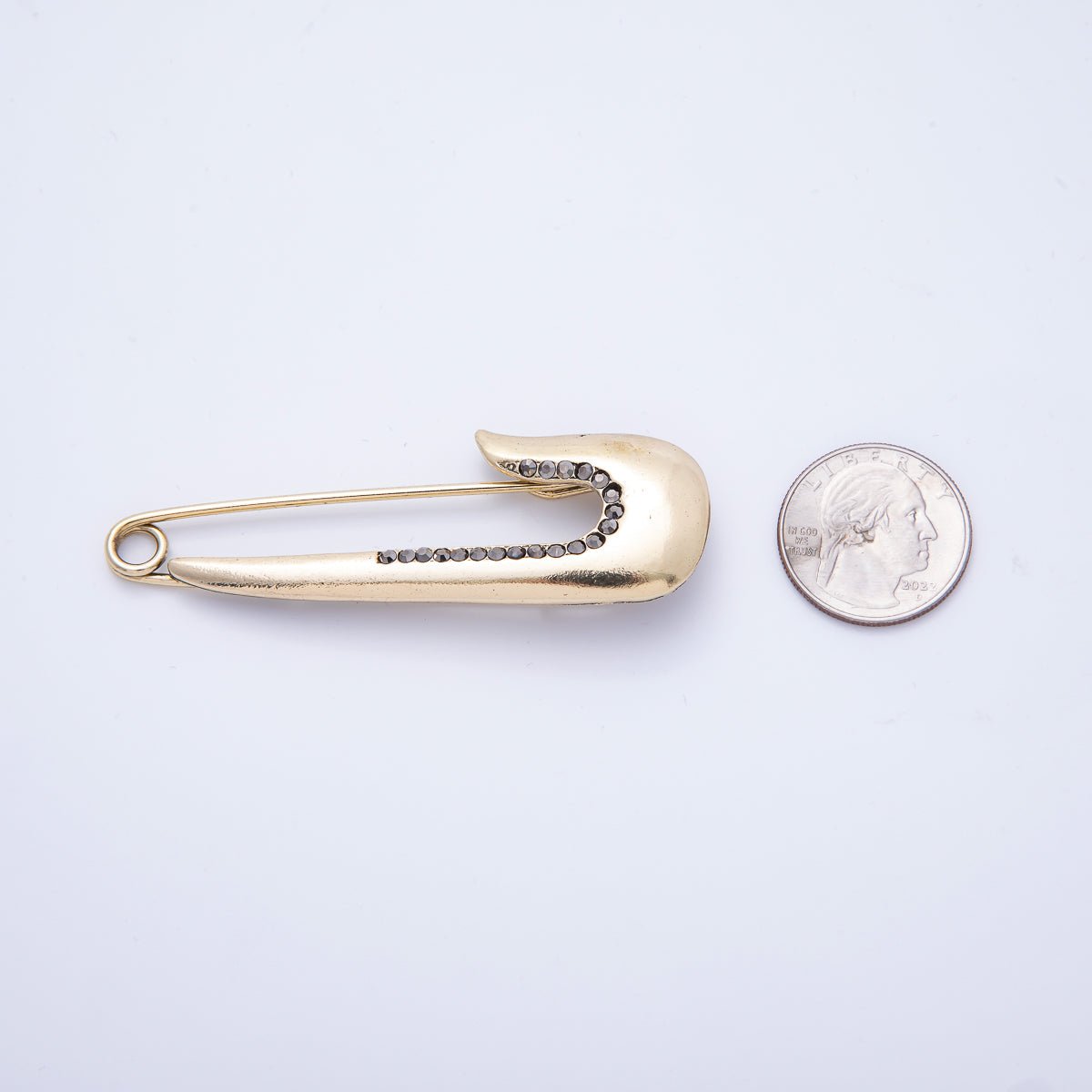 Gold 76mm x 25mm Safety Pin Micro Paved CZ Brooch Pin | BH - 023 - DLUXCA