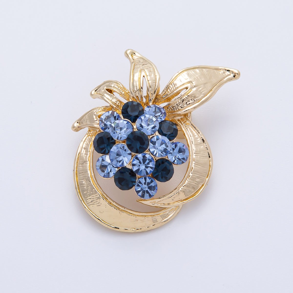 Gold Blue Rhinestone Circular Leaf Nature Pin Brooch | BH - 048 - DLUXCA