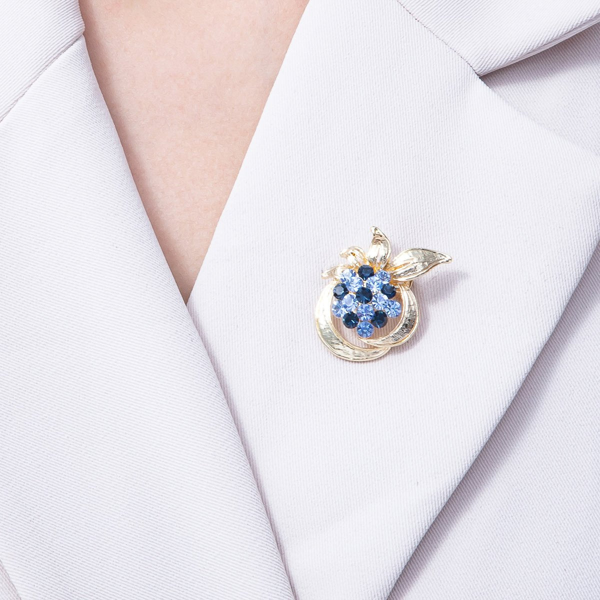 Gold Blue Rhinestone Circular Leaf Nature Pin Brooch | BH - 048 - DLUXCA