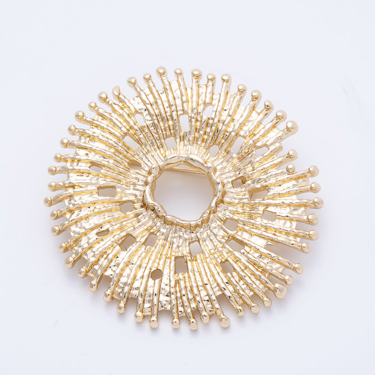 Gold Celestial Hammered Sun Flower Pin Brooch | BH - 049 - DLUXCA