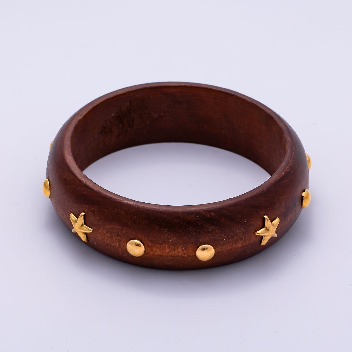 Gold Celestial Star Round Dotted Studded Wood Bangle Bracelet | WA - 04329 WA - 04330 - DLUXCA