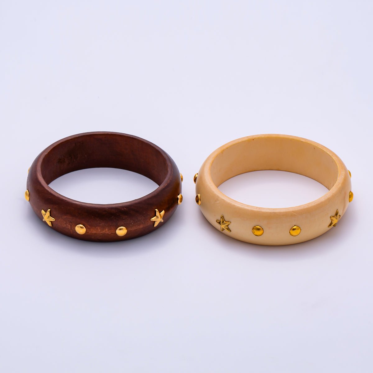 Gold Celestial Star Round Dotted Studded Wood Bangle Bracelet | WA - 04329 WA - 04330 - DLUXCA