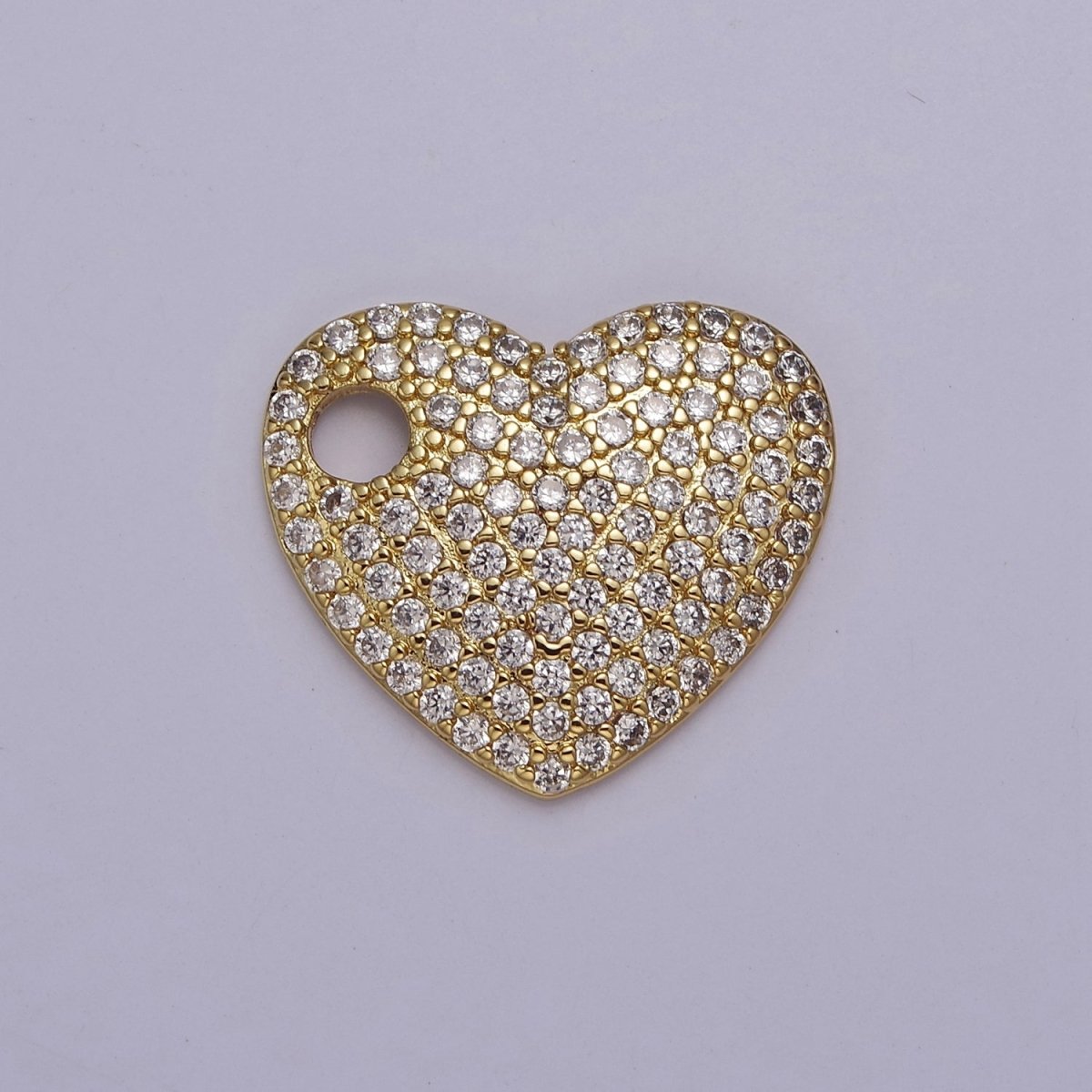 Gold CZ Heart Charm 17x19mm Pendant, Layered Necklace Bracelet Earring Pendant Dangle heart charm J - 315 - DLUXCA