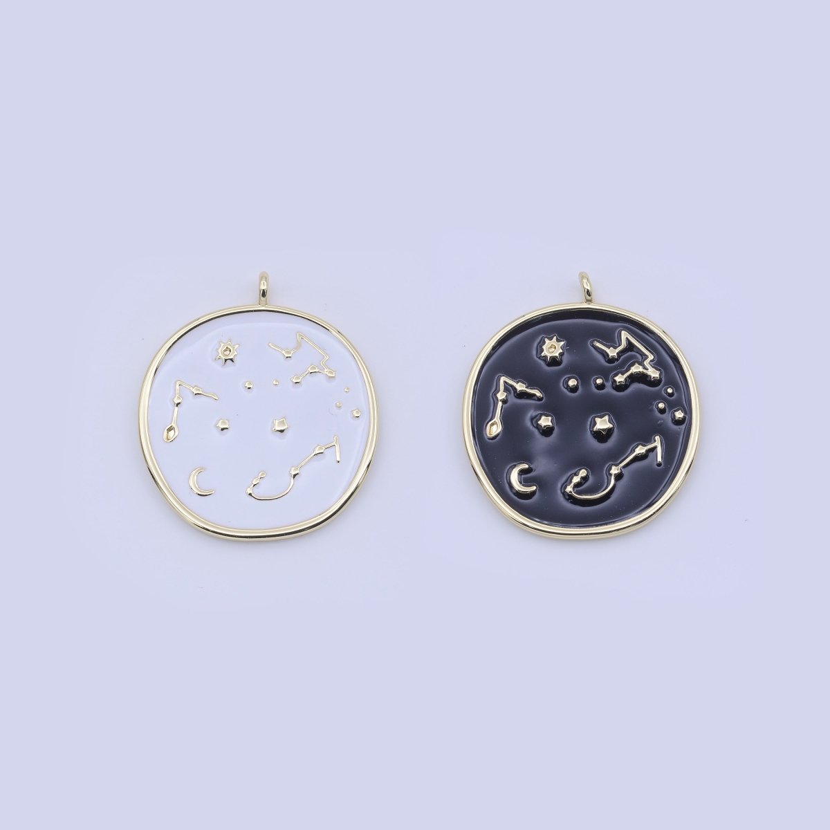 Gold Filled Black Enamel Celestial Stars Constellation Charm White Star Galaxy Round Charm | H274 H277 - DLUXCA