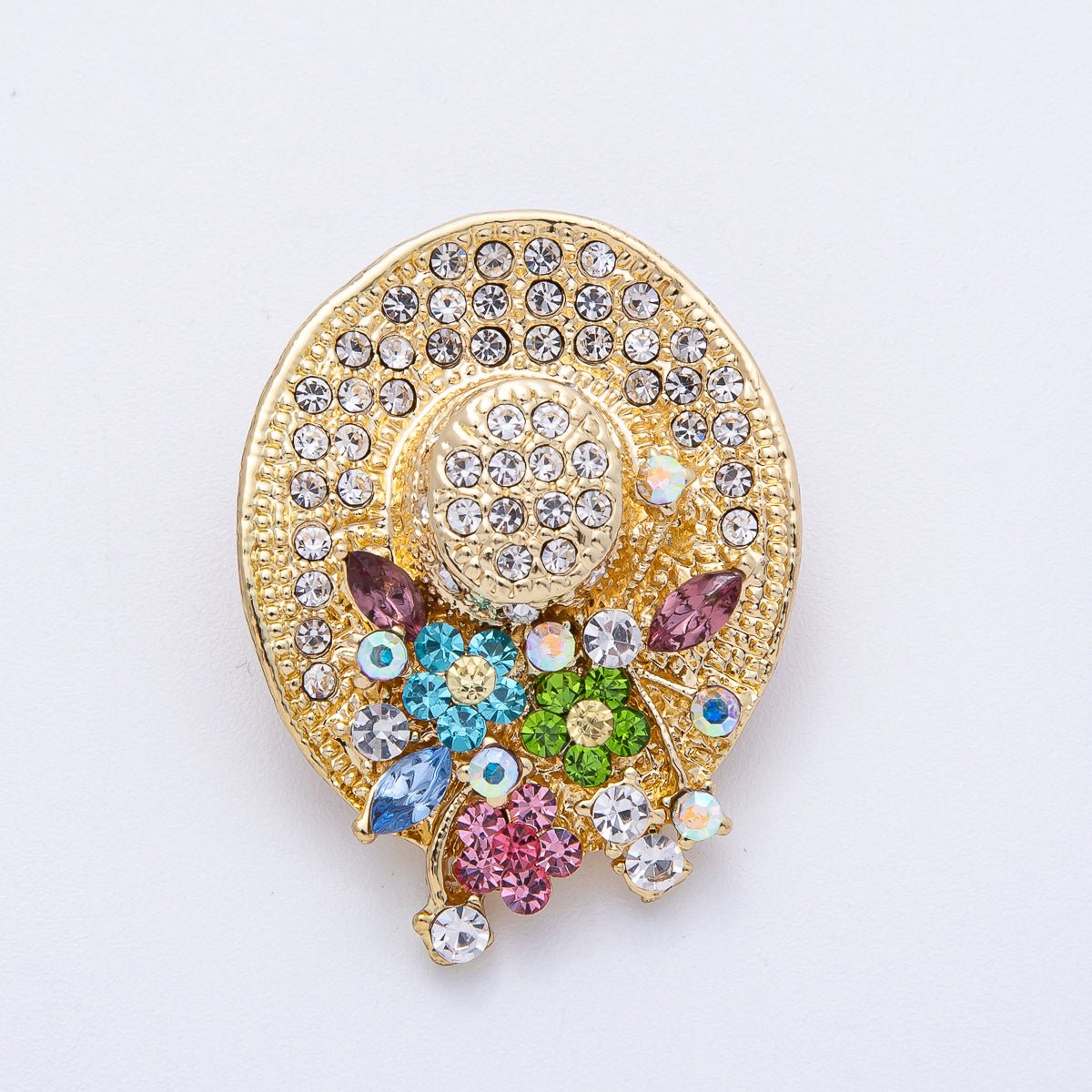 Gold Floral Jubilee Jeweled Brooch Pin with Colorful Crystal | BH - 010 - DLUXCA