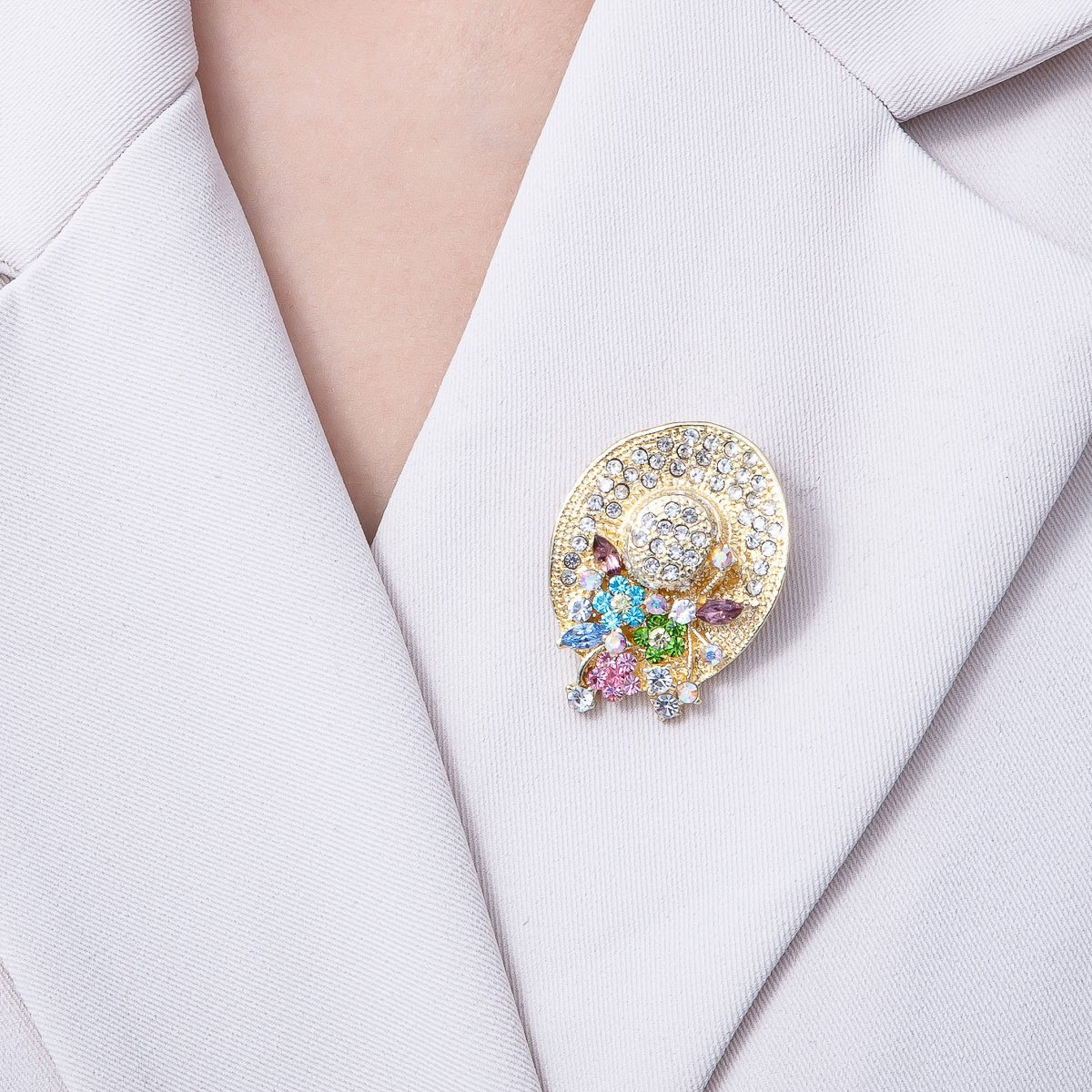 Gold Floral Jubilee Jeweled Brooch Pin with Colorful Crystal | BH - 010 - DLUXCA