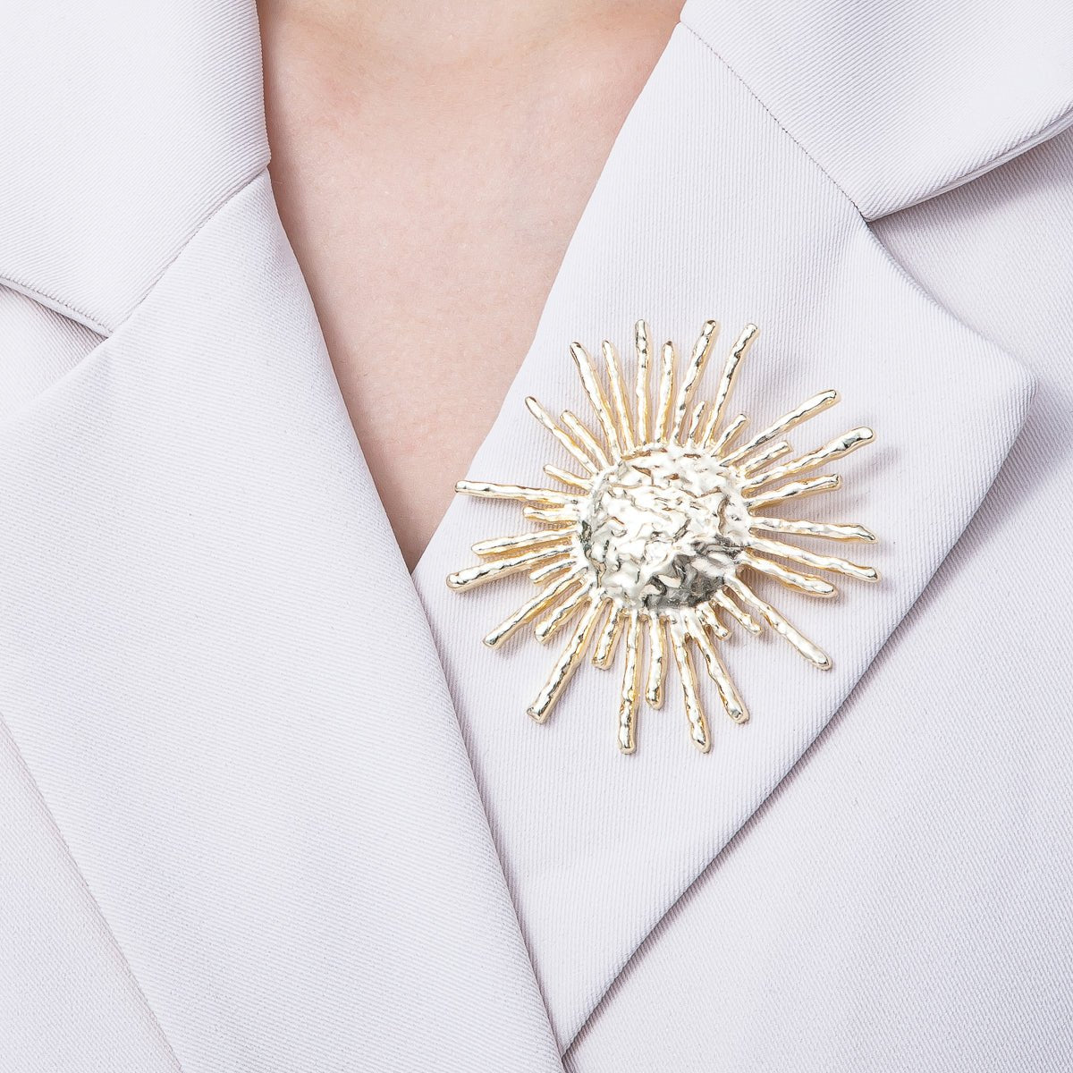 Gold Hammered Celestial Sun Pin Brooch | BH - 032 - DLUXCA
