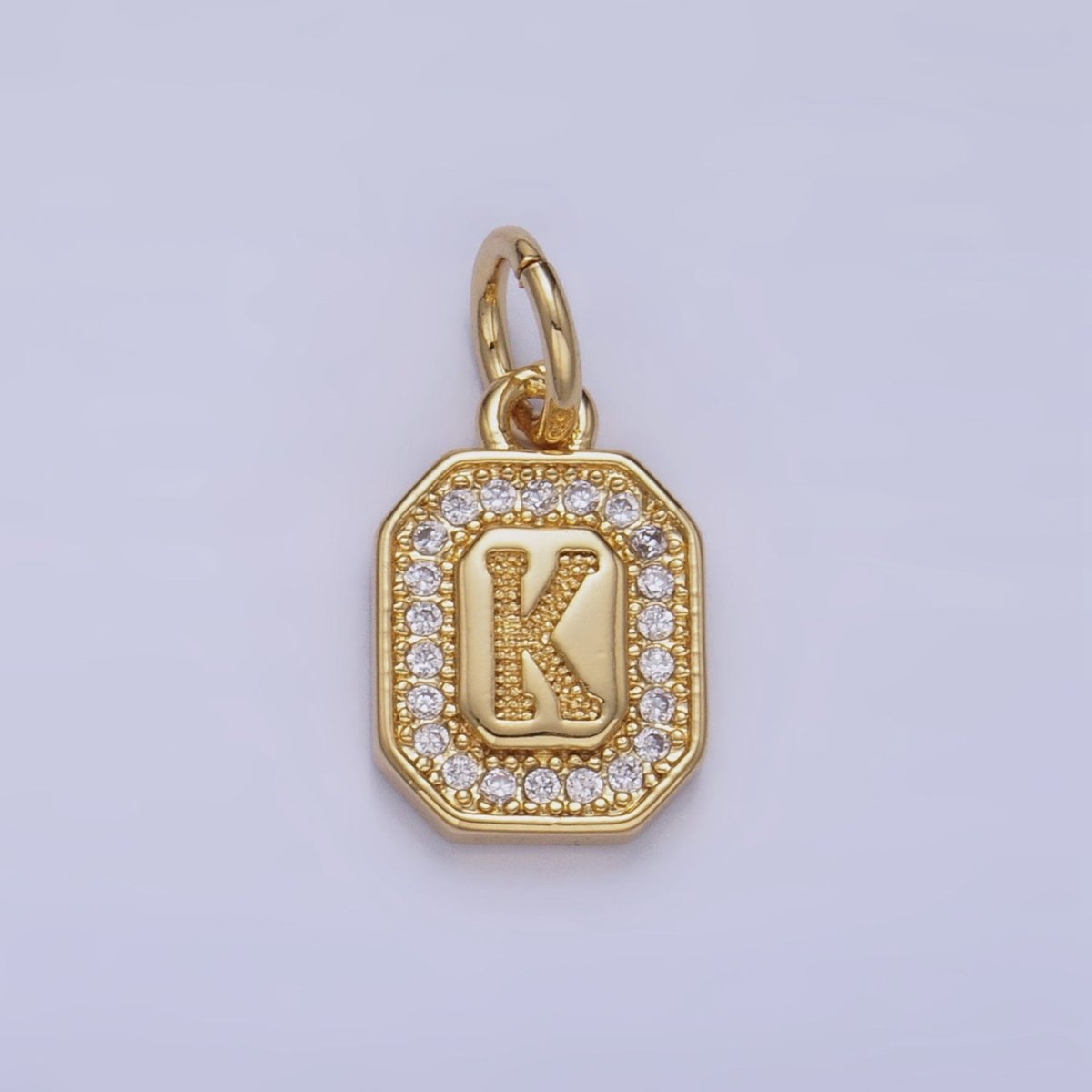 Gold Initial Letter A - Z Clear Micro Paved CZ Hexagonal Mini Charm | A - A1913 - A - A1925 - DLUXCA