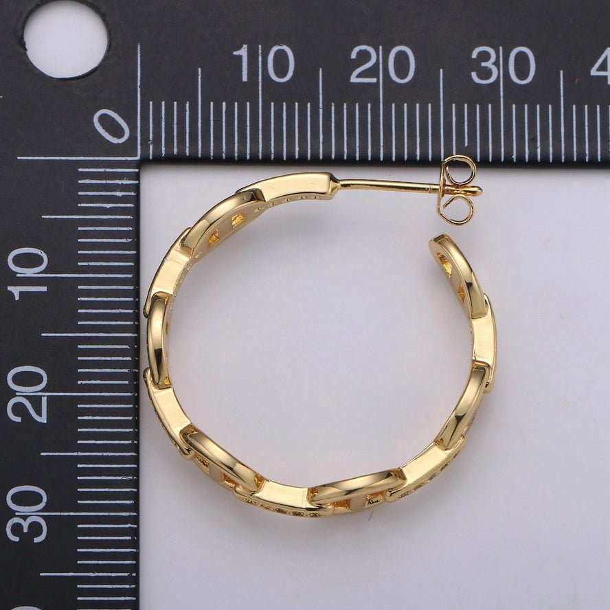 Gold Mariner Link Chain Earrings Gold Hoops Earring with CZ Cubic Zirconia Q119 - DLUXCA