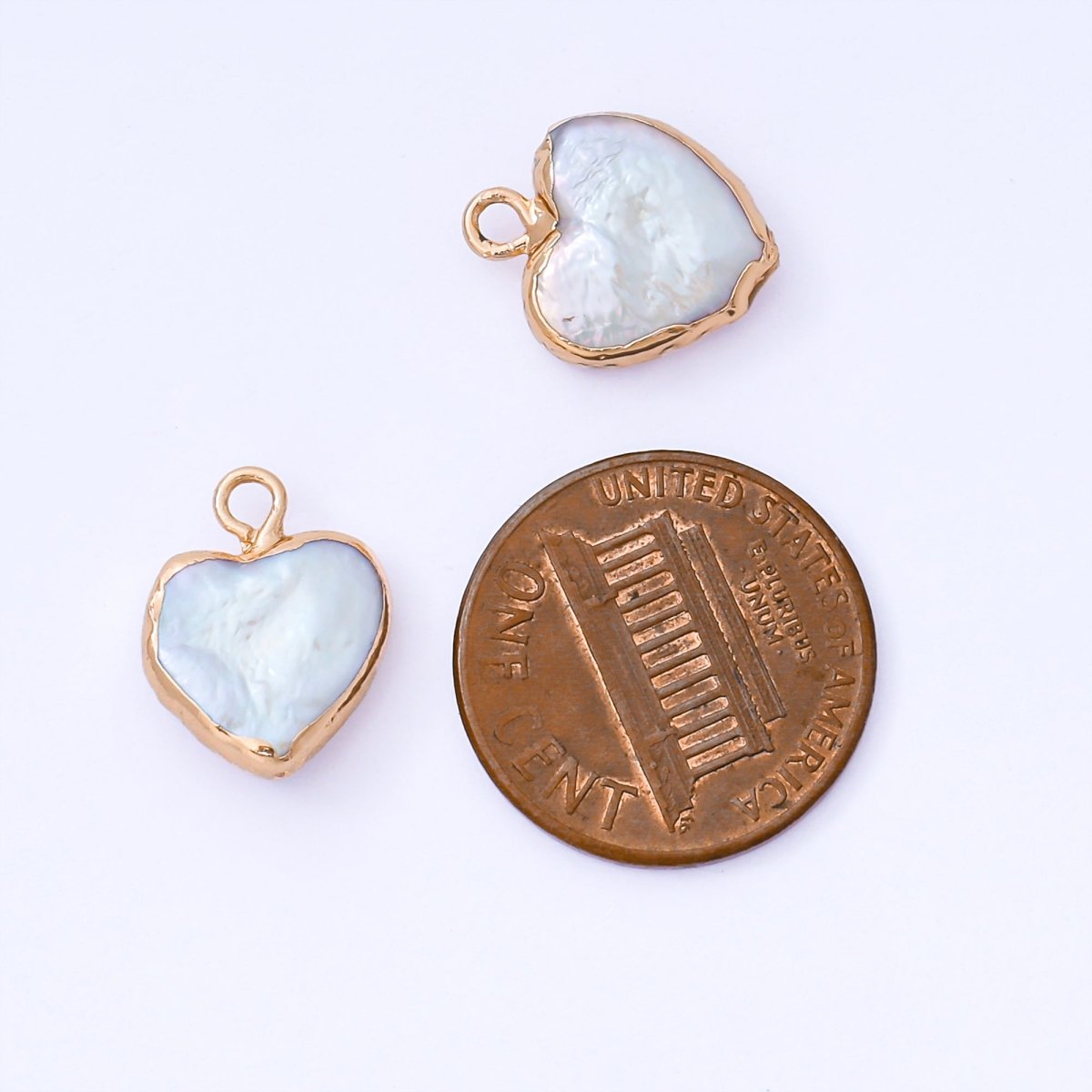 Gold Plated 14mm Baroque White Freshwater Pearl Dainty Heart Drop Charm | AF573 - DLUXCA