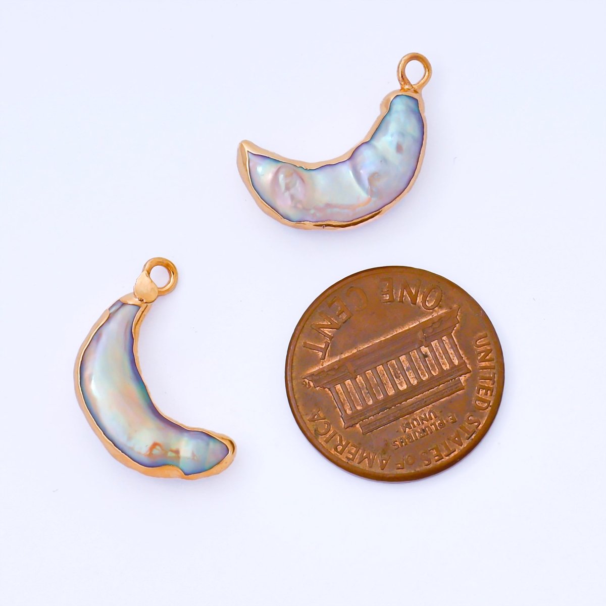 Gold Plated 19mm Baroque Freshwater Pearl Crescent Moon Drop Charm | AF575 - DLUXCA