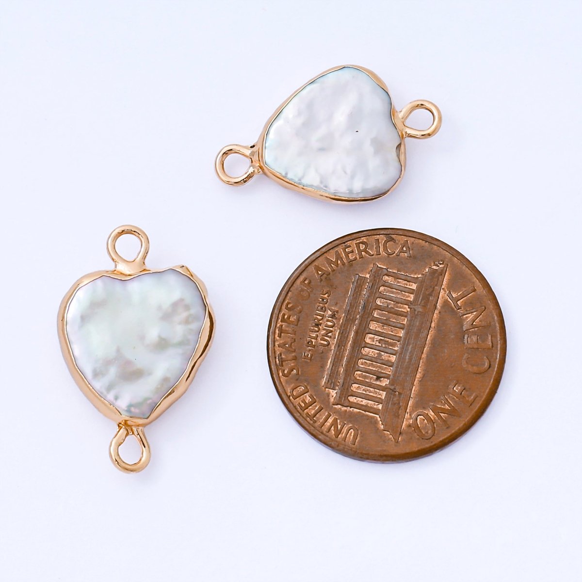 Gold Plated 19mm Baroque Freshwater Pearl Dainty Heart Charm Connector | AF577 - DLUXCA