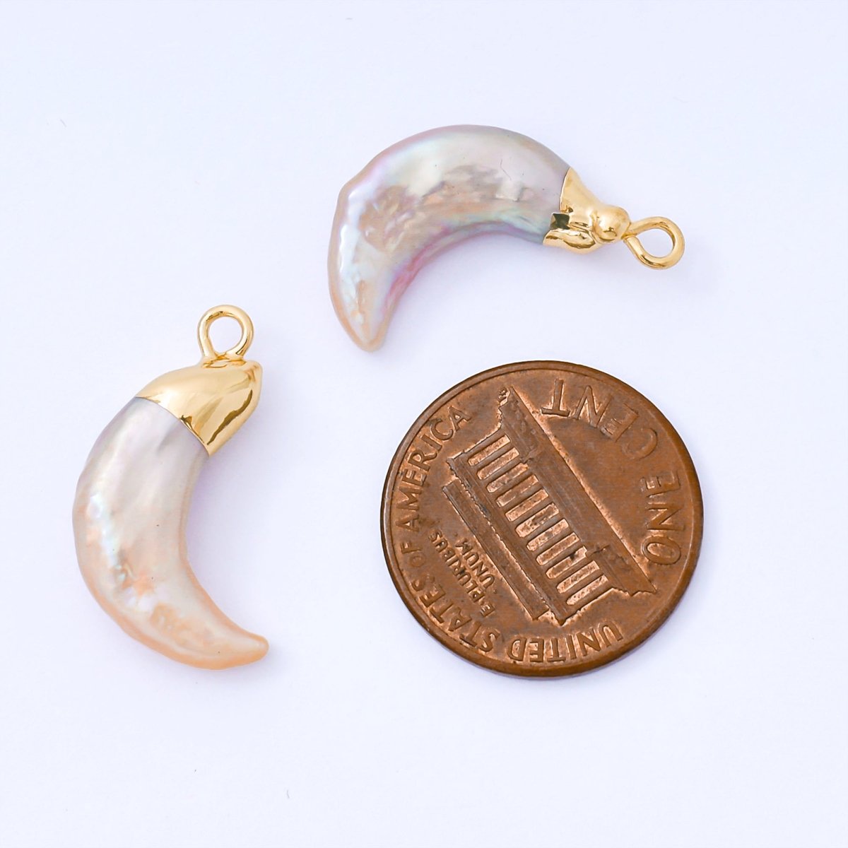 Gold Plated 20.5mm Baroque White Freshwater Pearl Crescent Moon C - Shaped Drop Charm | AF576 - DLUXCA
