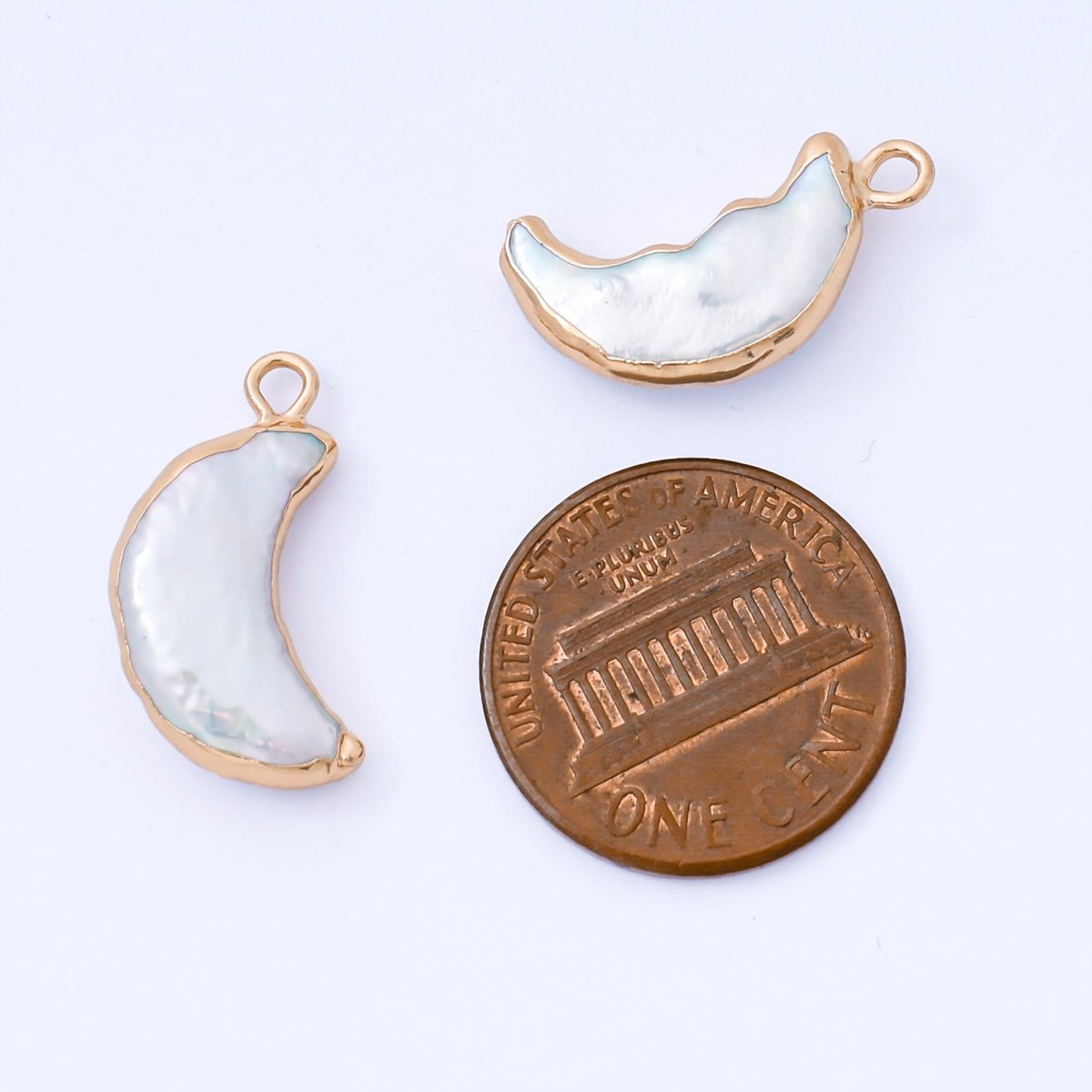 Gold Plated 20mm Baroque White Freshwater Pearl Chunky Crescent Moon Drop Charm | AF574 - DLUXCA