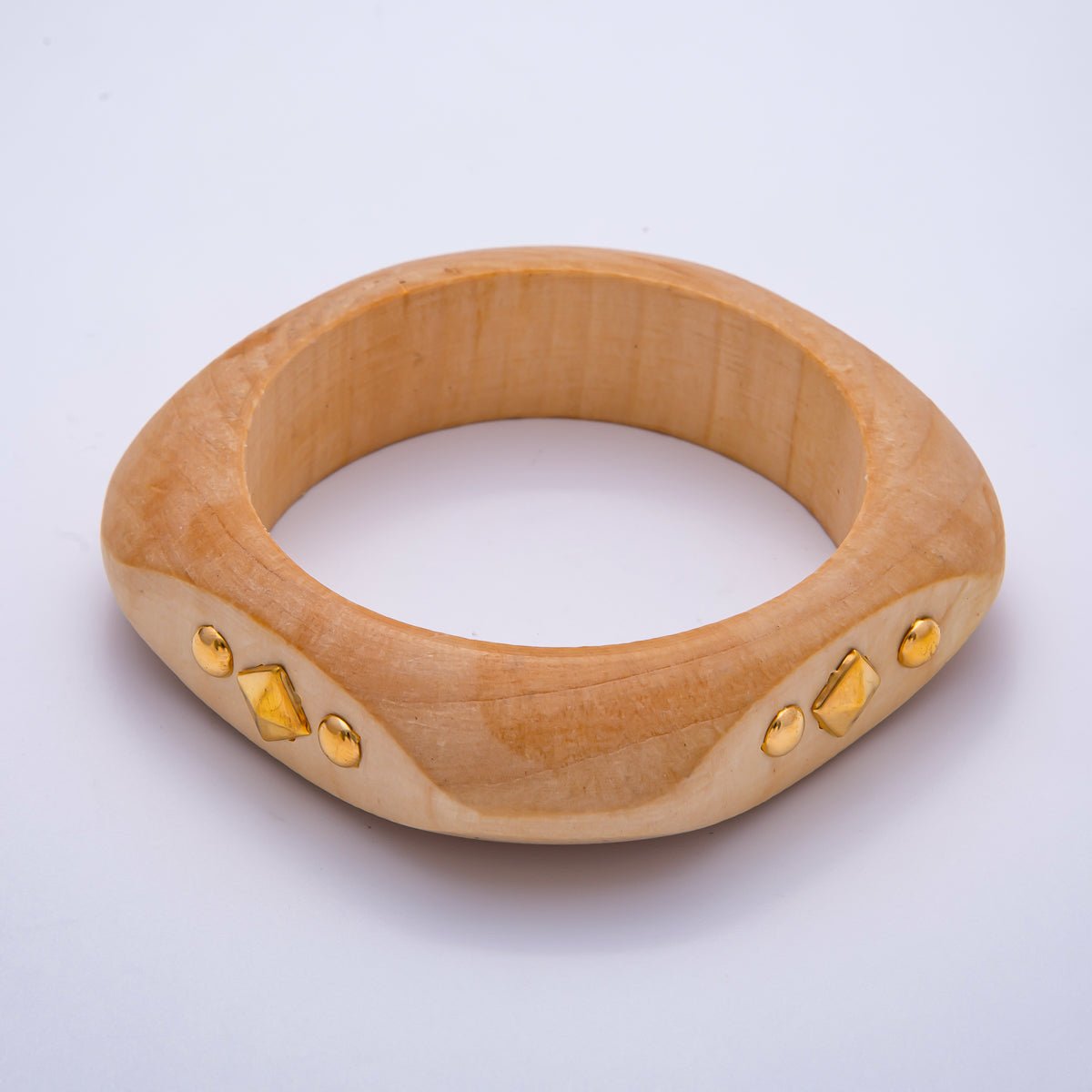 Gold Rhombus Round Dotted Studded Wood Square Bangle Bracelet | WA - 04323 ~ WA - 04325 - DLUXCA