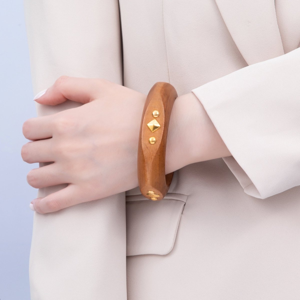 Gold Rhombus Round Dotted Studded Wood Square Bangle Bracelet | WA - 04323 ~ WA - 04325 - DLUXCA