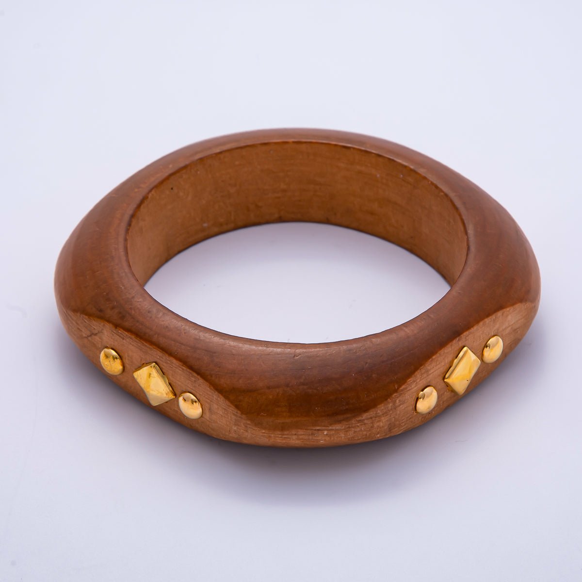 Gold Rhombus Round Dotted Studded Wood Square Bangle Bracelet | WA - 04323 ~ WA - 04325 - DLUXCA